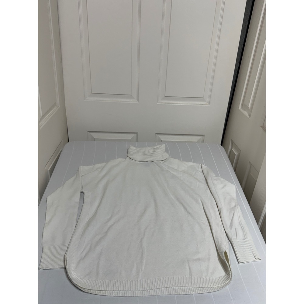 French Connection White Turtleneck Sweater Oversized Curved Hem Knit Top Medium